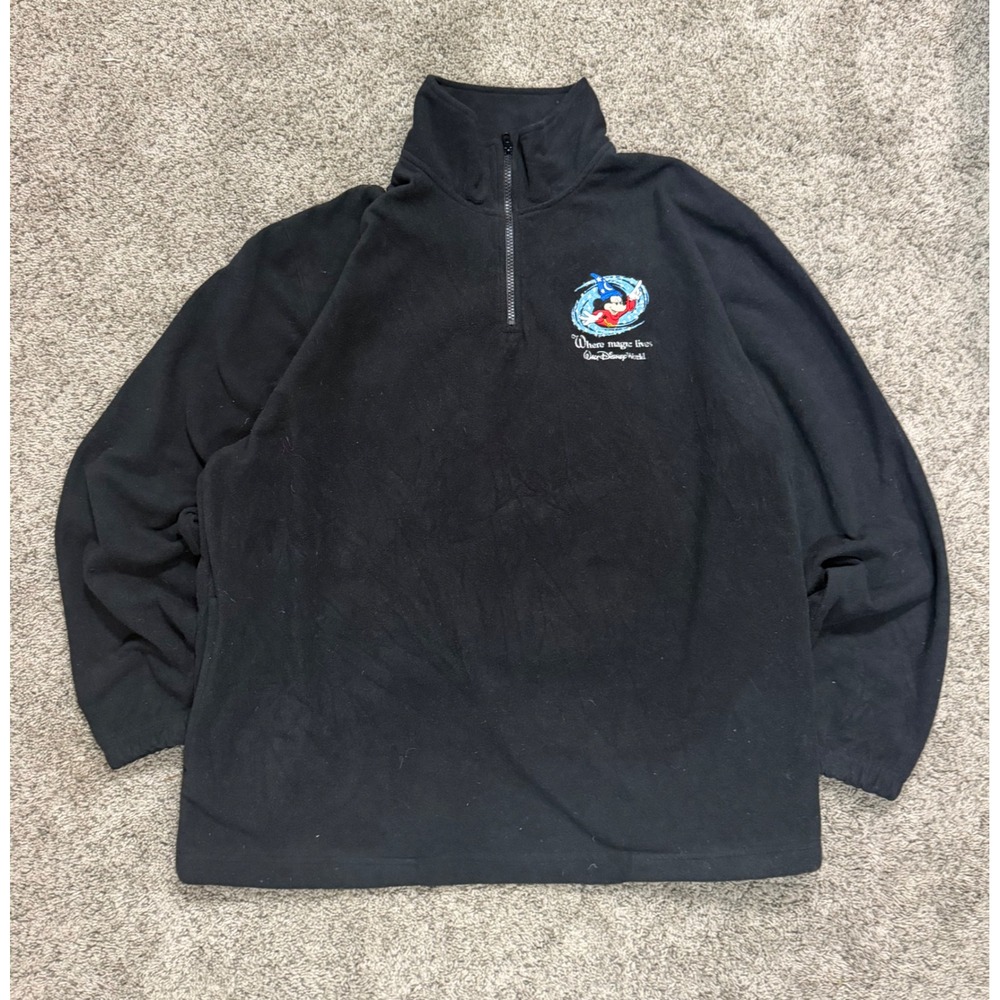Walt Disney World Sorcerer Mickey Fleece Quarter Zip Pullover Black Large